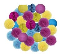 Pompón de papel 30 piezas de decoración navideña for festivales, farolillos papel azul y blanco 15, 20, 25 cm, for fiestas cumpleaños, pompones colgantes(Rose Blue Yellow,XS-6inch(15cm))