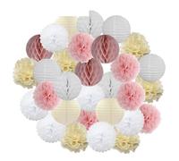 Pompón de papel 30 piezas de decoración navideña for festivales, farolillos papel azul y blanco 15, 20, 25 cm, for fiestas cumpleaños, como pompones colgantes(Pink Beige,8inch 20cm)