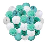 Pompón de papel 30 piezas de decoración navideña for festivales, farolillos papel azul y blanco 15, 20, 25 cm, for fiestas cumpleaños, como pompones colgantes(Minutes Setting,6inch 15cm)