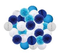 Pompón de papel 30 piezas de decoración navideña for festivales, farolillos papel azul y blanco 15, 20, 25 cm, for fiestas cumpleaños, pompones colgantes(Dark Blue Set,M-10inch(25cm))