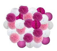 Pompón de papel 30 piezas de decoración navideña for festivales, farolillos papel azul y blanco 15, 20, 25 cm, for fiestas cumpleaños, pompones colgantes(Rose Red Set,S-8inch(20cm))