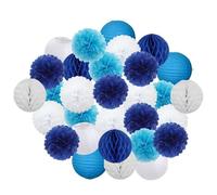 Pompón de papel 30 piezas de decoración navideña for festivales, farolillos papel azul y blanco 15, 20, 25 cm, for fiestas cumpleaños, como pompones colgantes(Dark Blue Set,6inch 15cm)