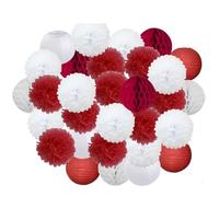 Pompón de papel 30 piezas de decoración navideña for festivales, farolillos papel azul y blanco 15, 20, 25 cm, for fiestas cumpleaños, como pompones colgantes(Red Set,12inch 30cm)