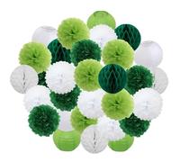 Pompón de papel 30 piezas de decoración navideña for festivales, farolillos papel azul y blanco 15, 20, 25 cm, for fiestas cumpleaños, pompones colgantes(Green Set,M-10inch(25cm))