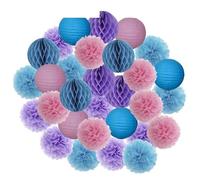 Pompón de papel 30 piezas de decoración navideña for festivales, farolillos papel azul y blanco 15, 20, 25 cm, for fiestas cumpleaños, como pompones colgantes(Blue Pink Purple,10inch 25cm)