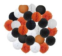 Pompón de papel 30 piezas de decoración navideña for festivales, farolillos papel azul y blanco 15, 20, 25 cm, for fiestas cumpleaños, pompones colgantes(Black Orange Set,XS-6inch(15cm))