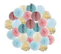 Pompón de papel 30 piezas de decoración navideña for festivales, farolillos papel azul y blanco 15, 20, 25 cm, for fiestas cumpleaños, como pompones colgantes(Pink Blue Beige,8inch 20cm)