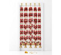 Pompones con flores, perlas y campanas doradas, paquete de 5, decoración para Diwali, Eid, boda, Mehendi, 4 pies cada uno (rojo)
