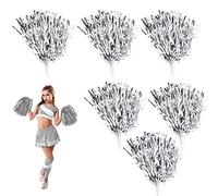 Pompones de Animadora, Pompones de Porrista con Mango 6 Colores, 6 piezas Cheerleader Pom Pom Pompones de baile para eventos deportivos, fiestas, actuaciones escénicas, celebraciones festivas(Plata)