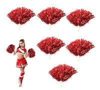 Pompones de Animadora, Pompones de Porrista con Mango 6 Colores, 6 piezas Cheerleader Pom Pom Pompones de baile para eventos deportivos, fiestas, actuaciones escénicas, celebraciones festivas(rojo)