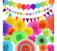 Pompones de papel para decoración de fiestas, abanicos colgantes, banderines triangulares y guirnalda de puntos de purpurina para fiestas, bodas, cumpleaños, festivales, Navidad, eventos, fiestas