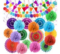Pompones de Papel, Pompones Multicolor Decoracion, 47 Piezas Decoraciones para Fiestas, Cumpleaños y Carnaval, Bodas graduación Eventos Accesorios Decoración