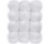 Pompones de Piel Sintética Bola de Pom Pom de Piel para Sombrero Zapatos Bufanda Bolsa Llavero Encanto Accesorios de Gorra de Punto (14 Piezas, Blanco)