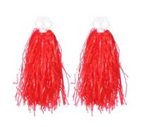 Pompones de plástico for animadoras, accesorios reabastecimiento for niñas, con mango doble agujero, pelota animación, 1 par para competición Deportiva, Bailar(Double hole red)