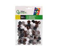 Pompones manualidades de colores liderpapel 1,5 cm tonalidades neutras bolsa con 80 unidades.