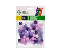 Pompones manualidades de colores liderpapel 1,5 cm tonalidades violeta bolsa con 80 unidades.