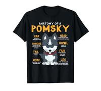 Pomsky Anatomy, Divertido Perro, mamá y papá Camiseta gráfica económica, Hombre, Negro, S