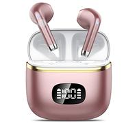 POMUIC Auriculares Inalambricos Bluetooth 5.3 con 4 HD Micró HiFi Estéreo, Cascos Inalambricos Bluetooth Control Táctil, Pantalla LED Reproducción De 40H, IPX7 Impermeable, Oro Rosa