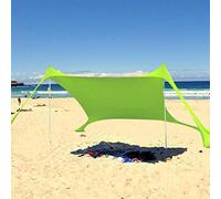 Pomurom Playa Familiar Plegable, UPF50 Refugio Solar Playa con Anclas y Postes Aluminio y Bolsa Transporte, Campaña Playa, Toldo Parasol Portátil para Camping Pesca Picnics