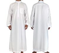 Pomurom Ropa islámica de hombre Thobe | Hombre manga larga Kaftan Thobe | Cuello alto de tripulación Thobe Jubba Ropa islámica de Oriente Medio