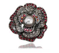 Pon de flores de peonía de perla de imitación para mujeres Broches de cristal AB exagerado alfileres de vestimenta de la solapa