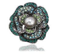 Pon de flores de peonía de perla de imitación para mujeres Broches de cristal AB exagerado alfileres de vestimenta de la solapa