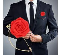 Pon de la solapa de flores de boda de Sustvita 8pcs, boutonniere decorativo para hombres con rosa de cinta hecha a mano y hoja de oro