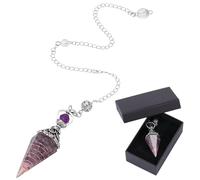 PONABEADIY 1 Caja 1 Péndulo de Radiestesia con Cristal Natural de Amatista con Cadena Púrpura Gema Real Reiki 6 Facetadas Amuletos Espirituales para Adivinación Wicca Equilibrio de Energía de la Bruje