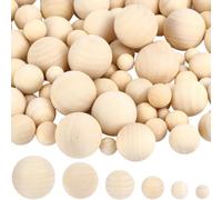 PONABEADIY 1 caja 110PCS 6 tamaños Bolas redondas de madera sin agujero Madera natural sin acabar Adornos esféricos Burlywood Bola pequeña lisa sin teñir para proyectos de fabricación de joyas Decorac