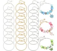 PONABEADIY 1 caja 24PCS kit de collares con collares de cadena de serpiente de plata dorada con extensor de hierro estilos europeos de latón metal ajustable cadenas auxiliares pulseras a granel para m