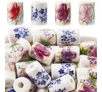 PONABEADIY 1 Caja 50 unidades Cuentas de porcelana pintadas en forma de flor hechas a mano Barril de flores Columnas cerámicas florales Estilo chino Cuentas espaciadoras sueltas Encanto al por mayor p
