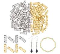 PONABEADIY 1 caja 80PCS 2 colores 4MM Cuentas tubulares de acero inoxidable columna hueca larga Espaciador de plata dorada Cuenta suelta con agujeros rectos grandess Volumen para joyería Pulseras Pend