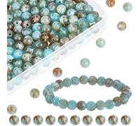 PONABEADIY 1 caja 8MM 500PCS Cuentas de piedras preciosas acrílicas con agujero Patrón de mármol Redondo estilo bohemio azul marrón blanco separador suelto para joyería Pendientes Pulseras Collar Sumi