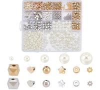 PONABEADIY 1 caja de 1010 cuentas de Plástico con Agujeros, Tamaños Mixtos: Planas, Redondas, con Forma de Corazón, Estrella Y Poliedro. Kit de Cuentas Sueltas para Hacer Bisutería, Collares Y Manuali