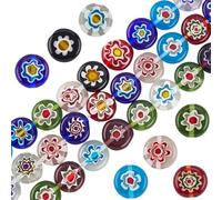 PONABEADIY 1 Caja de 114 Cuentas de Vidrio Millefiori de 10mm con Diseño de Flores Planas Y Agujeros, Colores Variados, para Hacer Joyas, Pulseras, Collares Y Manualidades.