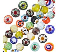 PONABEADIY 1 Caja de 144 Cuentas de Vidrio de Murano de 8mm con Agujeros, Colores Variados, Diseño de Flores Redondas Millefiori, Espaciadoras Sueltas de Colores, para Hacer Joyas, Collares, Pulseras