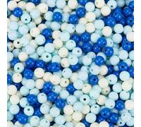 PONABEADIY 1 Caja de 1500 Cuentas Redondas de Acrílico de 6mm, Color Azul Oscuro Claro Y Blanco, con Agujeros, Espaciador de Chicle Opaco, Cuentas de Plástico Liso para Hacer Joyas, Pulseras, Collare