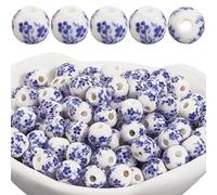 PONABEADIY 1 caja de 180 cuentas de Porcelana de 6mm con Estampado Floral Azul Y Blanco, con Agujero, de Cerámica China, Hechas A Mano, Redondas, Vintage, Sueltas, para Hacer Joyas, Pulseras, Collares