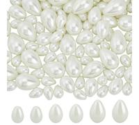 PONABEADIY 1 caja de 191 cuentas de Perlas de Imitación de Vidrio con Forma de Lágrima Y Agujeros, Blancas, con Forma de Gota de Agua, Espaciador de Perlas de Imitación, Cuentas Sueltas, Abalorios par