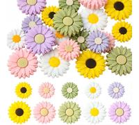 PONABEADIY 1 Caja de 20 Cuentas de Silicona con Forma de Margarita Y Girasol de 22mm Y 30mm con Agujeros, con Forma de Flor, de Goma, de Colores, para Hacer Joyas, Llaveros, Collares Y Manualidades.