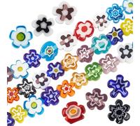 PONABEADIY 1 caja de 3 hebras de 4~7.2mm de Cuentas de Vidrio de Murano con Flores de Colores Mixtos Y Agujeros, Cuentas Espaciadoras Planas Millefiori En Forma de Flor, para Hacer Joyas, Collares, Pe