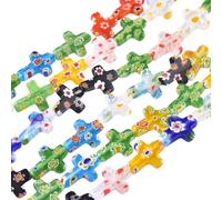PONABEADIY 1 caja de 42 cuentas Millefiori de Murano En Forma de Cruz con Agujeros, Hechas A Mano, con Forma de Cruz de Colores Mixtos, Espaciador de Vidrio, Cuentas Sueltas, Abalorios para Hacer Joya