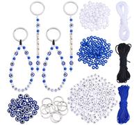 PONABEADIY 1 caja de 552 piezas de Kit de Pulsera de Ojo Turco con Cuentas Y Cordón Llaveros Cuentas Planas Redondas de Acrílico Opaco Kits de Llaveros Cuentas Espaciadoras Sueltas A Granel para la Fa