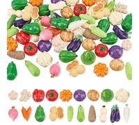 PONABEADIY 1 Caja de 60 Mini Figuras de Resina de Vegetales Cuentas Diminutas En Miniatura Imitación de Plástico Frutas Verduras Cabujones Dijes para Hacer Joyas Adornos Suministros para Manualidades