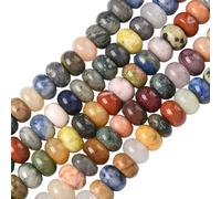 PONABEADIY 1 caja de 75 cuentas de Piedra Natural de 5x8mm con Agujero, Tipo Bacá, Redonda, Disco, Ojo de Tigre, Amatista, Jaspe, Surtido de Piedras Preciosas, Cuentas Espaciadoras Planas Sueltas para