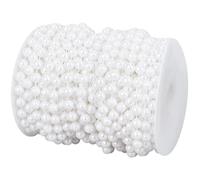 PONABEADIY 1 rollo 8MM de cuentas de perlas blancas Cuerda redonda de guirnalda ABS perlas de plástico imitación Adornos artificiales de guirnaldas artificiales Cadenas de cadenas lisas para fiesta de