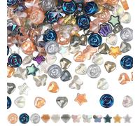 PONABEADIY 12 Estilo 240 piezas de Cuentas de Vidrio Facetadas con Agujero, Galvanizadas, con Brillo de Perla, Chapadas En Estrella, Corazón, Rosa, Flor, Mariposa, Abalorio Espaciador Suelto para Hace