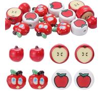 PONABEADIY 20PCS 4 estilos Cerámica Manzanas con agujero Porcelana hecha a mano Manzanas en forma de frutas Tema Sapador suelto Cuentas a granel para joyería Pulseras collar pendientes Manualidades br