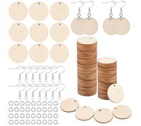 PONABEADIY 400 kit de Pendientes de Madera Natural Sin Acabado con Gancho de Anilla Círculos Redondos de Madera En blanca Adornos Bohemios Etiquetas Colgantes para Pendientes para la Fabricación de Jo