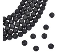 PONABEADIY 5 hebra de 185 cuentas de Roca Volcánica Negra de 10mm con Agujeros, Redondas, de Piedra de Chakra Natural, Espaciador de Piedras Preciosas Volcánicas, Difusor de Aceites Esenciales para Ha